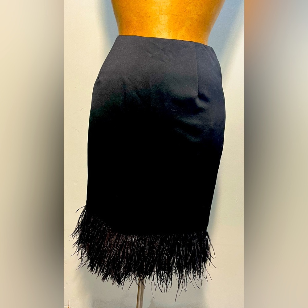 Black satin dinner skirt with marabou hem details